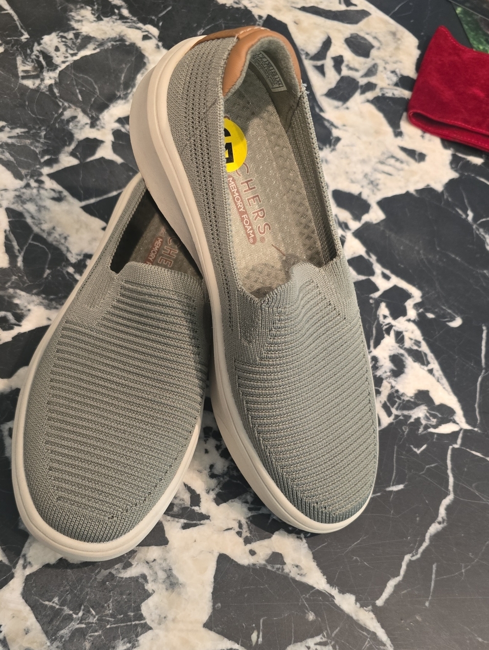 Skechers Women’s Slip-On Moccasins - Light Gray with Tan Accent